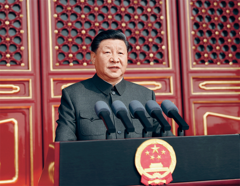 2019年10月1日，庆祝中华人民共和国成立70周年大会在北京天安门广场隆重举行。中共中央总书记、国家主席、中央军委主席习近平发表重要讲话。 新华社记者 鞠鹏/摄